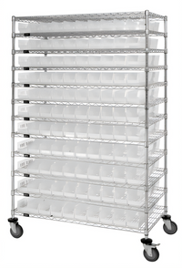 48-Inch x 12-Inch x 74-Inch Chrome Plated Stationary Wire Shelving System with 12 Shelves and 110 Bins