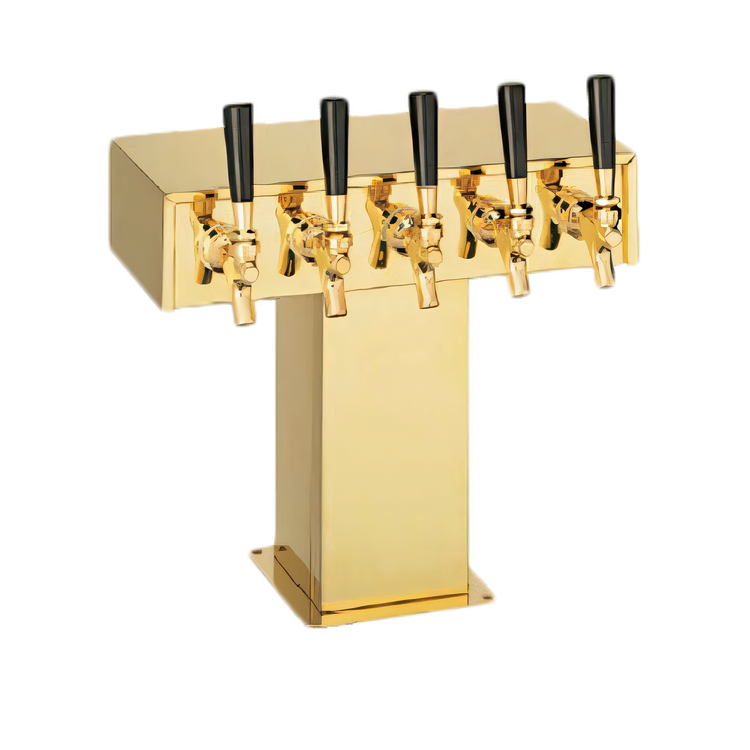 Product image #1 for Perlick 4006-5BTF 5-Faucet Standard-Base Tee Draft Beer Tower, Countertop, Glycol-Cooled, Tarnish-Free Brass Finish
