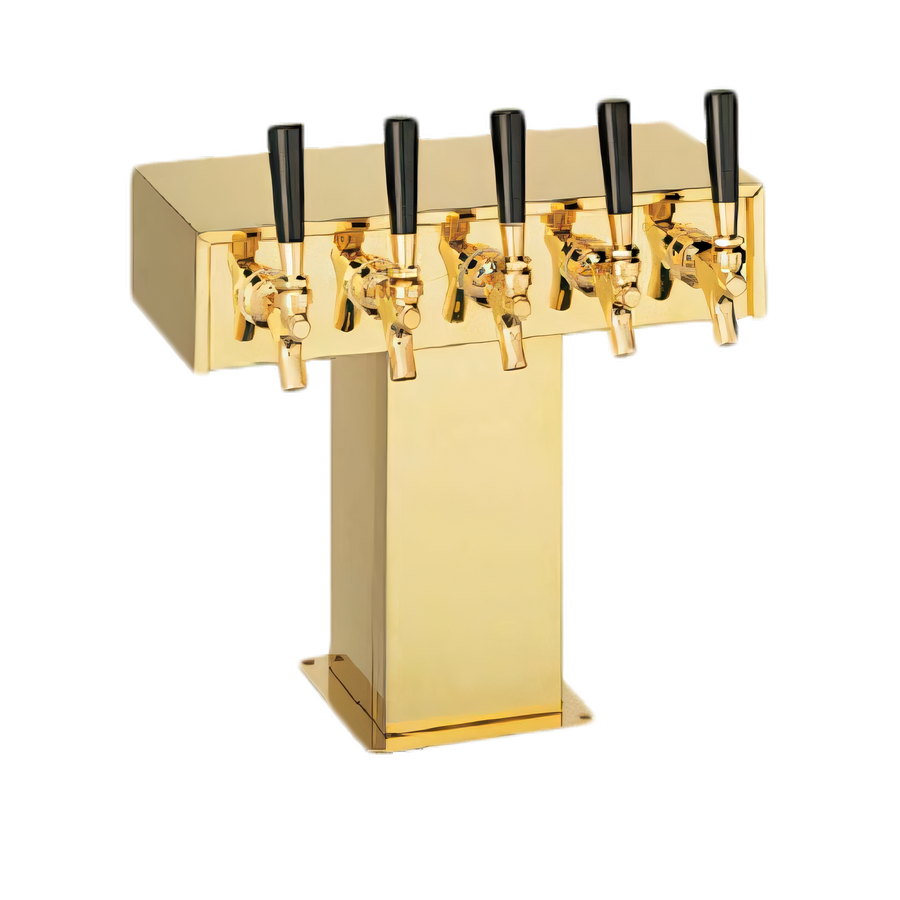 Product image #1 for Perlick 4006-5BTF 5-Faucet Standard-Base Tee Draft Beer Tower, Countertop, Glycol-Cooled, Tarnish-Free Brass Finish