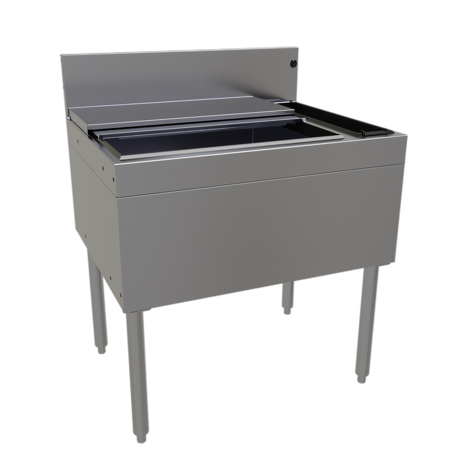 Product image #1 for Glastender 30-Inch Underbar Combo Ice Bin/Cocktail Unit with 10-Circuit Cold Plate and Right-Side 4-Bottle Storage