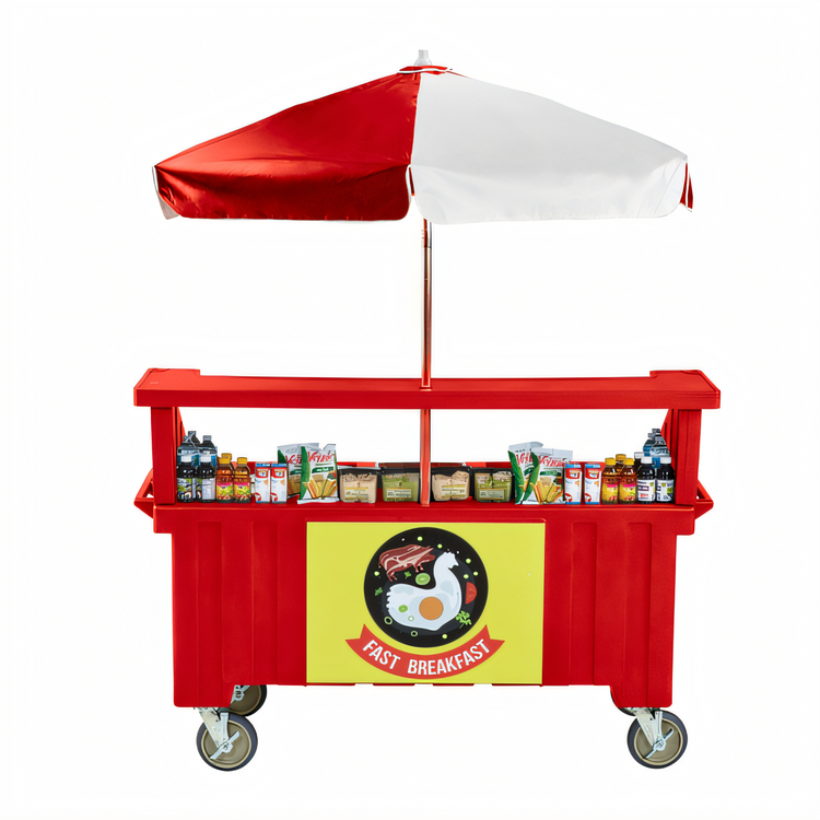 Product image #2 for Cambro Camcruiser® Hot Red Food Cart with 3 Wells, 3 Rear Compartments, and Umbrella