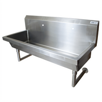 BK Resources 48-Inch Wall-Mounted Two-Station Stainless Steel Handwash Sink with 8-Inch Deep Bowl