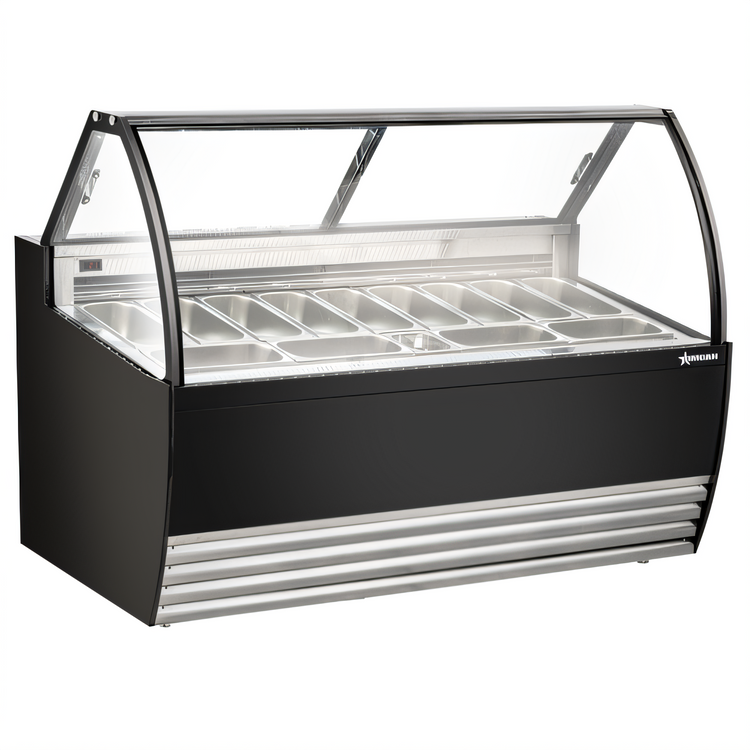 Product image #1 for Omcan Black Full-Service Gelato Display Showcase with Curved Front Glass, 13 Pan Capacity