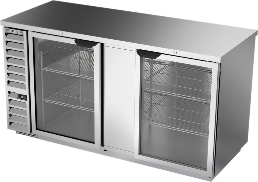 Product image #1 for Beverage-Air BB68HC-FG-S Two-Section Food-Rated Glass Door Back Bar Refrigerator, 68 Inch, Stainless Steel