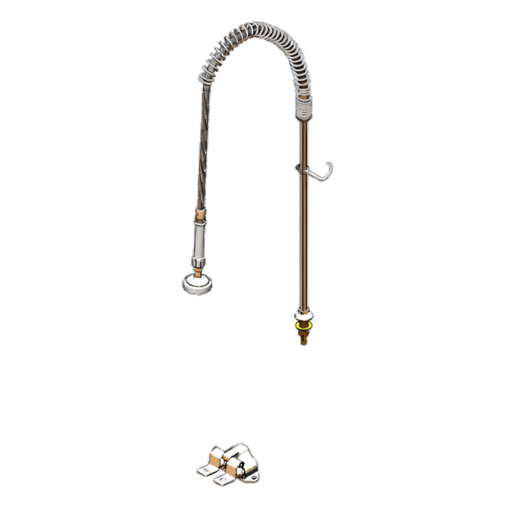 Product image #1 for T&S Brass Deck Mount Dummy Pre-Rinse Unit with Pedal Valve, 24 Inch Riser, and 44 Inch Stainless Steel Hose