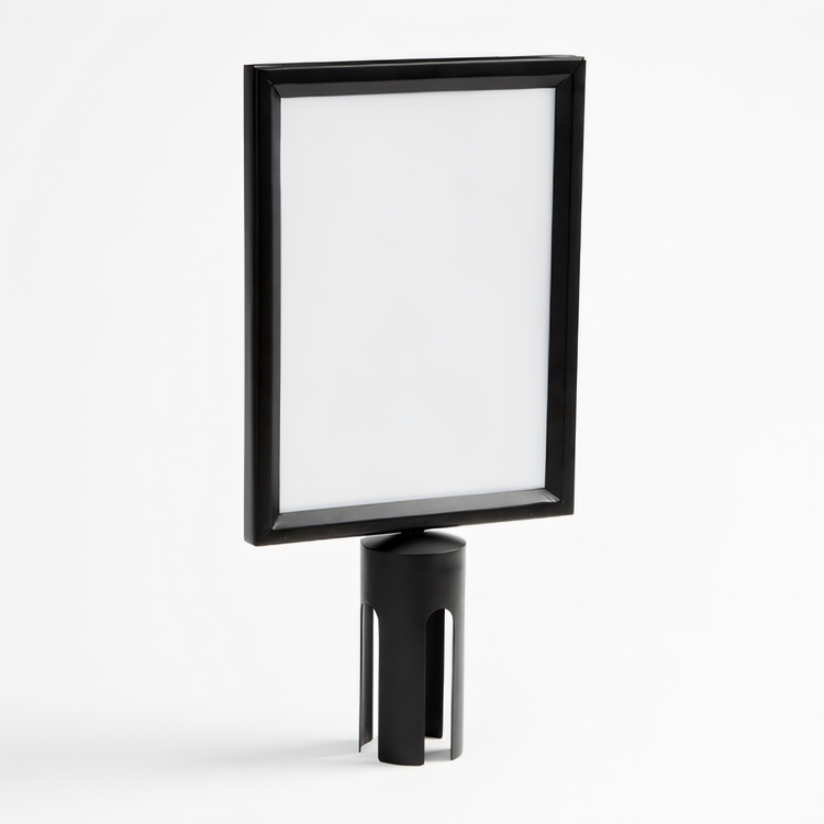 Product image #2 for American Metalcraft Vertical Black Stainless Steel Two-Sided Retractable Barrier Sign