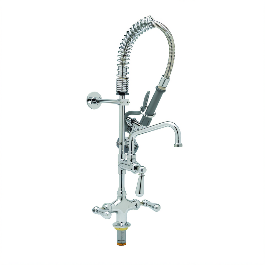 Product image #1 for T&S Brass Mini Pre-Rinse Unit, Single-Hole Deck Mount, 6" Swing Nozzle, 1.42 GPM Spray Valve