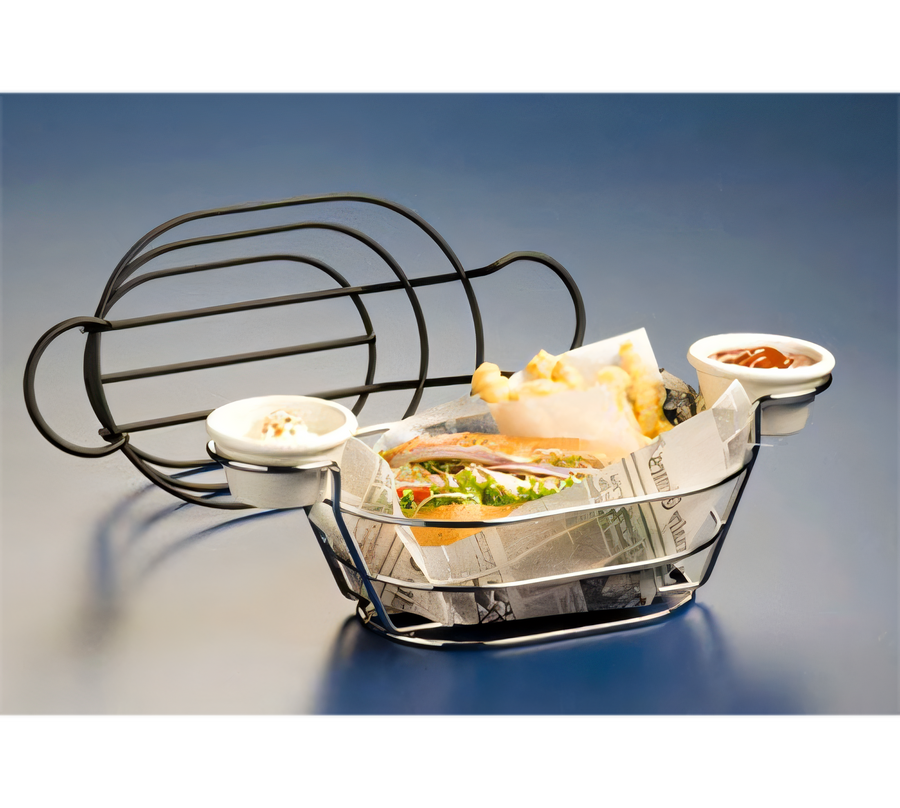 Product image #1 for American Metalcraft Black Oval Wire Serving Basket with Built-In Ramekin Holders