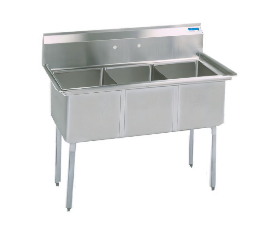 Product image #1 for BK Resources 53 Inch Three Compartment Stainless Steel Sink with 9 Inch Backsplash, No Drainboards, Galvanized Legs