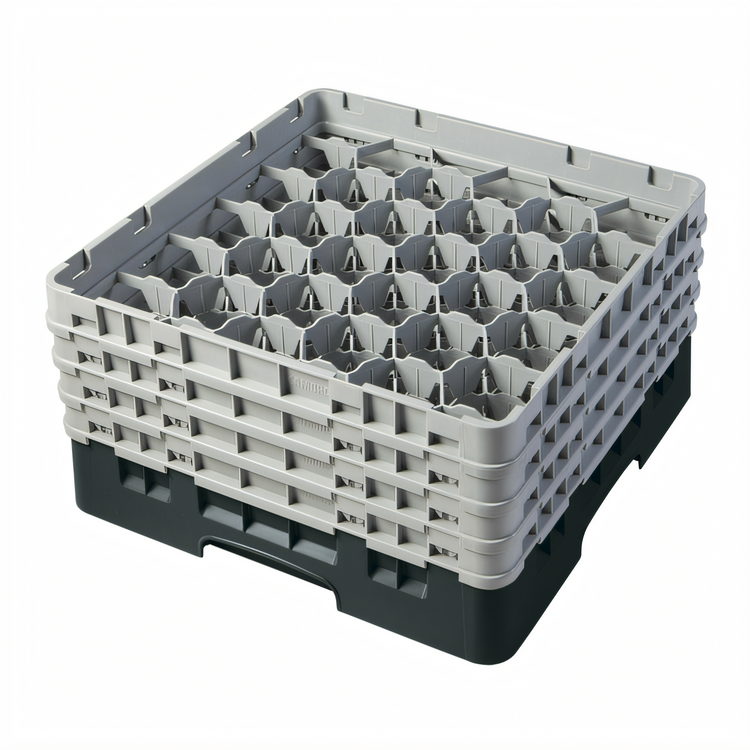 Product image #2 for Cambro Camrack Full Size 30-Compartment Glass Rack with 4 Soft Gray Extenders, 8-1/2 Inch Height, Black
