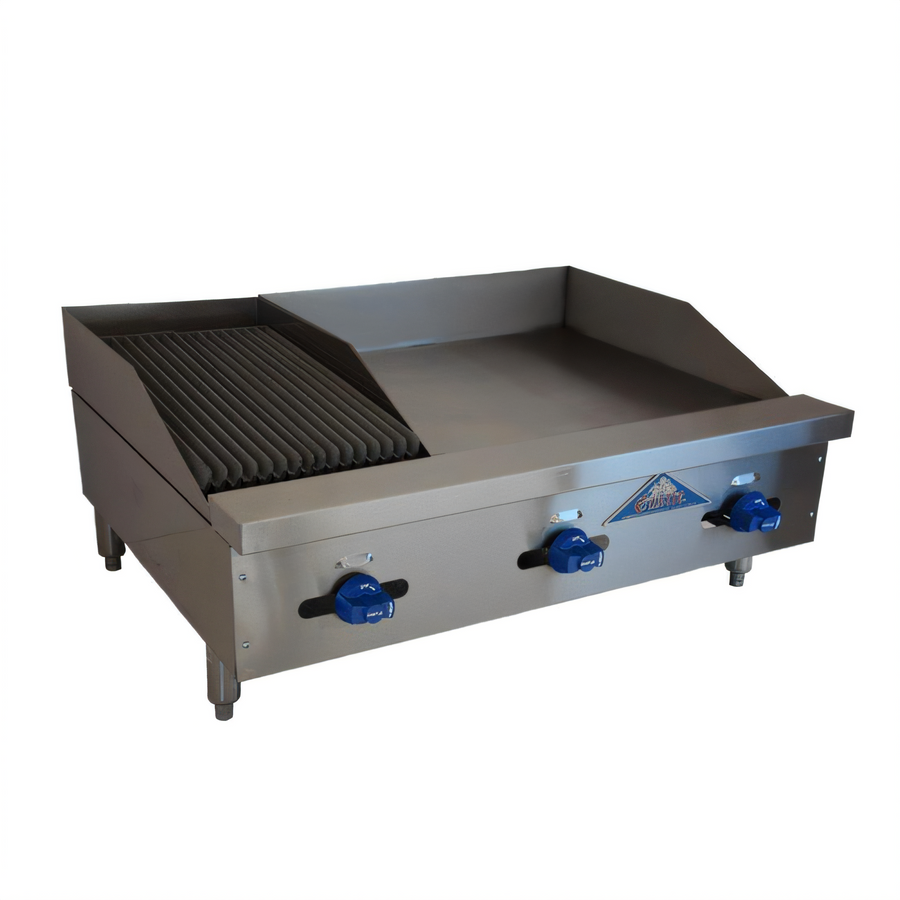 Product image #1 for Comstock-Castle 36-Inch Countertop Gas Char-Broiler/Griddle Combination with 12-Inch Radiant Broiler and 24-Inch Griddle