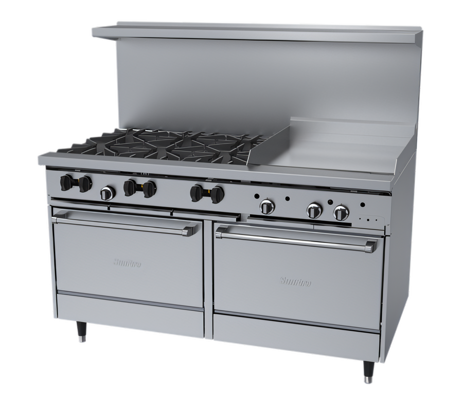 Product image #1 for Garland Signature Sunfire 60-Inch Stainless Steel Gas Restaurant Range with 24-Inch Griddle, 6 Open Burners, and 2 Standard Ovens