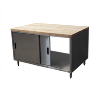 BK Resources Dual Access Chef Table with Cabinet Base, Sliding Doors, and Hard Maple Top, 60 x 30 Inches