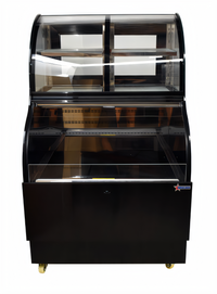 Omcan Dual Service Open Display Refrigerated Bakery Display Case, Floor Model, 12.5 Cu. Ft., Curved Glass