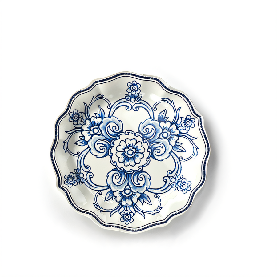 Product image #1 for American Metalcraft Isabella 8-3/4 Inch Blue & White Round Scalloped Melamine Plate