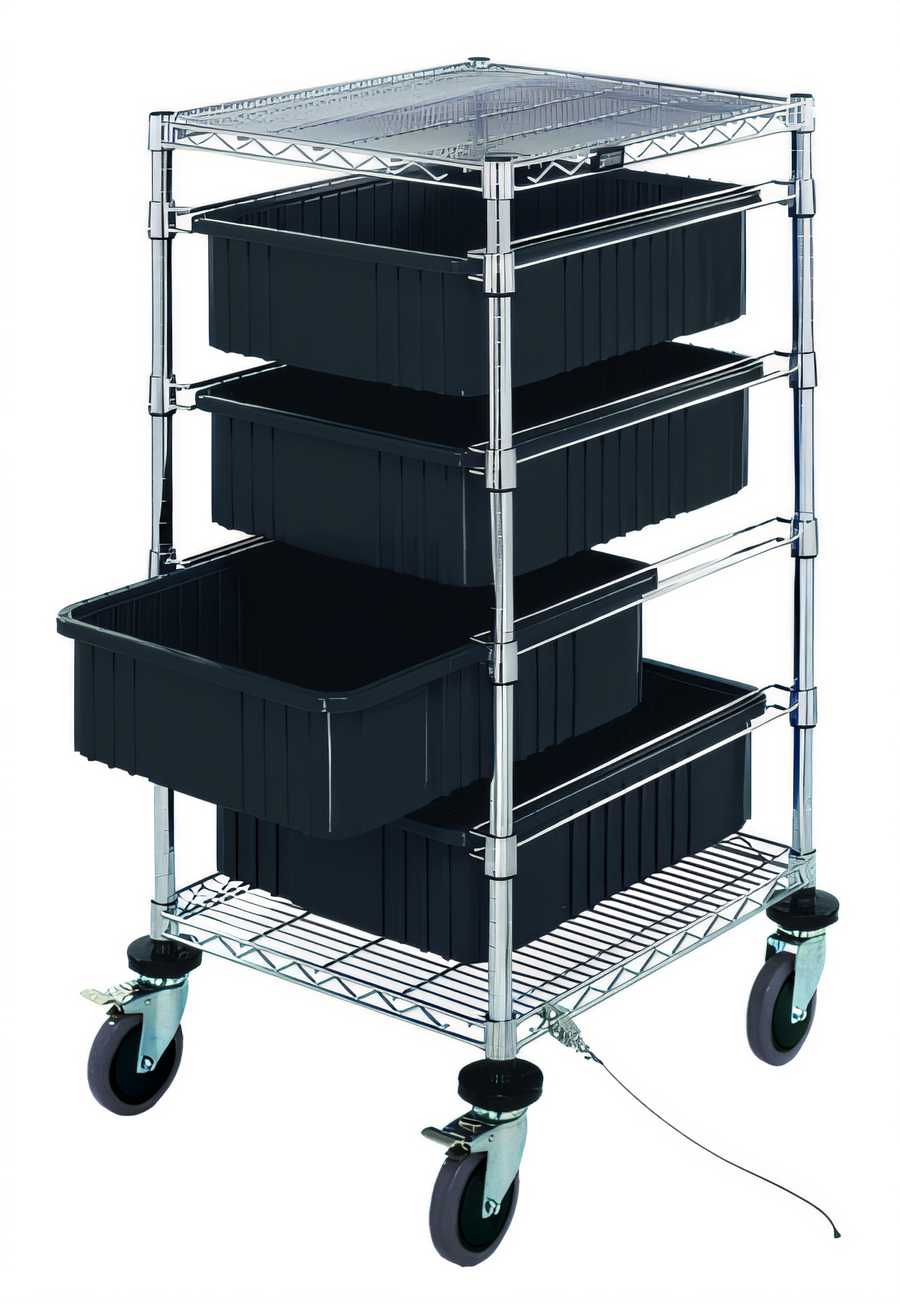 Product image #1 for Conductive Mobile Bin Cart with 4 Black Dividable Grid Containers