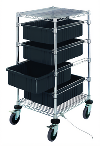 Conductive Mobile Bin Cart with 4 Black Dividable Grid Containers