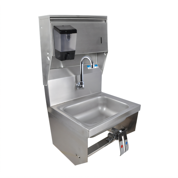 Product image #1 for BK Resources Wall-Mount Stainless Steel Hand Wash Sink with Towel and Soap Dispenser, 14 x 10 Bowl, 5-Inch Deep