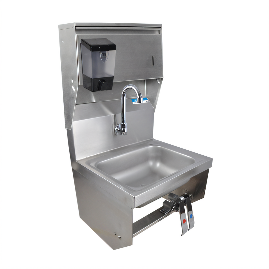 Product image #1 for BK Resources Wall-Mount Stainless Steel Hand Wash Sink with Towel and Soap Dispenser, 14 x 10 Bowl, 5-Inch Deep