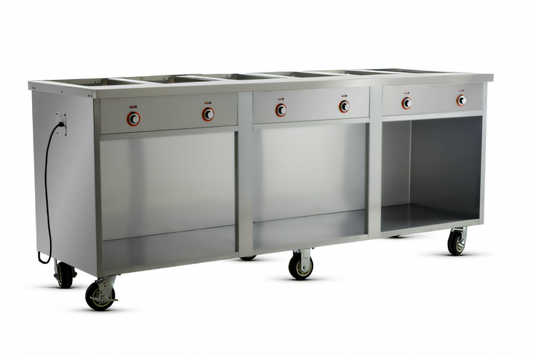 Product image #1 for FWE Handy Line 6-Well Mobile Heated Wet Serving Cabinet with Open Base and Drain
