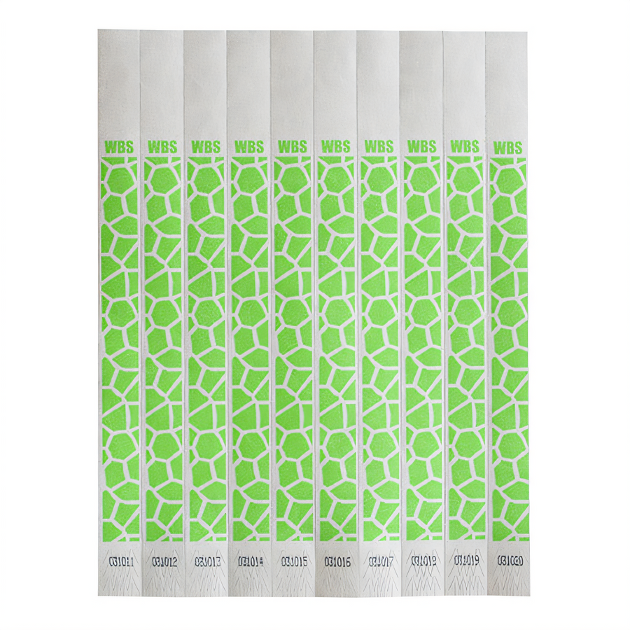 Product image #1 for Bar Maid Waterproof Tear-Free Tyvek Wristbands, Green Pattern, Sequentially Numbered, 500-Pack