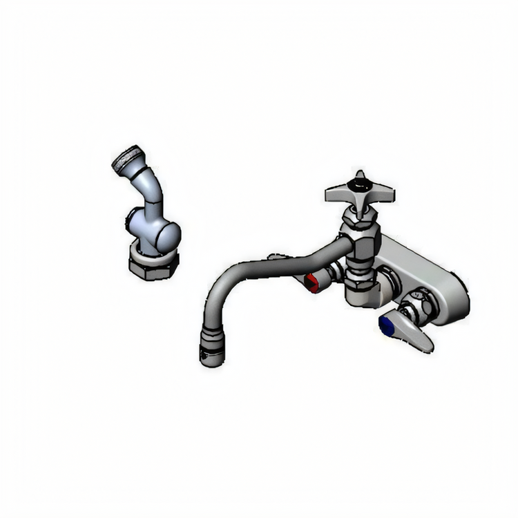 Product image #1 for T&S Brass B-1156-CR Wall-Mount Workboard Mixing Faucet, 4-Inch Centers, 7-7/8-Inch Swing Nozzle, Self-Closing Spray Valve
