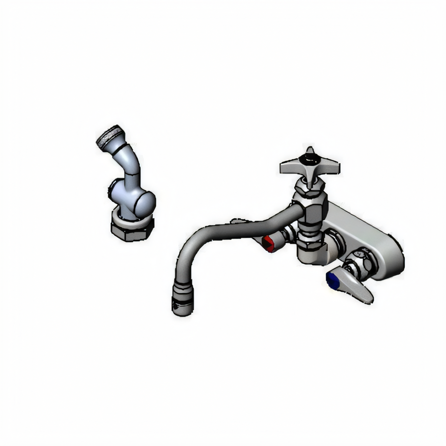 Product image #1 for T&S Brass B-1156-CR Wall-Mount Workboard Mixing Faucet, 4-Inch Centers, 7-7/8-Inch Swing Nozzle, Self-Closing Spray Valve