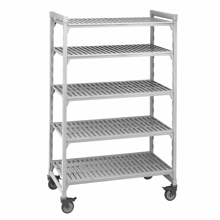 Product image #2 for Cambro Camshelving Premium 5-Shelf Mobile Starter Unit with Locking Casters, 18 x 42 x 75-1/4 Inch, Vented Polymer Shelving, Speckled Gray