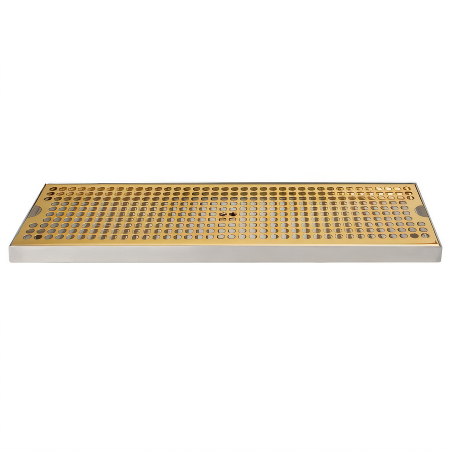 Product image #1 for Micro Matic Surface Mount Stainless Steel Drip Tray with Perforated PVD Brass Grid, 16" x 5" x 3/4"