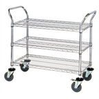 Thumbnail image #1 for Quantum WRSC-2448-3 3-Shelf Stainless Steel Utility Bus Cart, 1200 lb. Capacity, Wire Shelves, U-Handles, 48 x 24 x 37-1/2 Inches