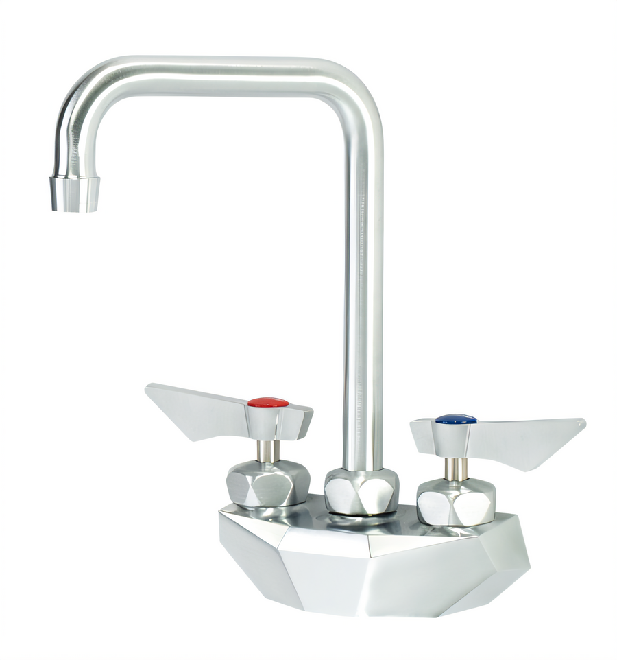 Product image #1 for Krowne Diamond Series 4-Inch Center Wall Mount Faucet with 6-Inch Double Bend Gooseneck Spout, 1.8 GPM, Ultra-Polish Satin Finish