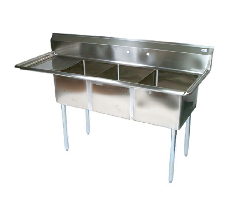 Product image #1 for John Boos E-Series 3-Compartment Stainless Steel Sink with Left Drainboard, 68-1/2 in. W x 25-1/2 in. D x 43-3/4 in. H