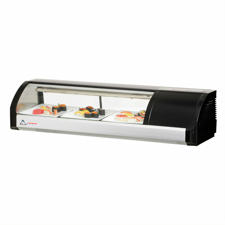 Product image #1 for Everest Refrigeration Countertop Refrigerated Sushi Display Case, 47-1/4 Inch, Curved Glass, Right-Mounted Self-Contained Refrigeration