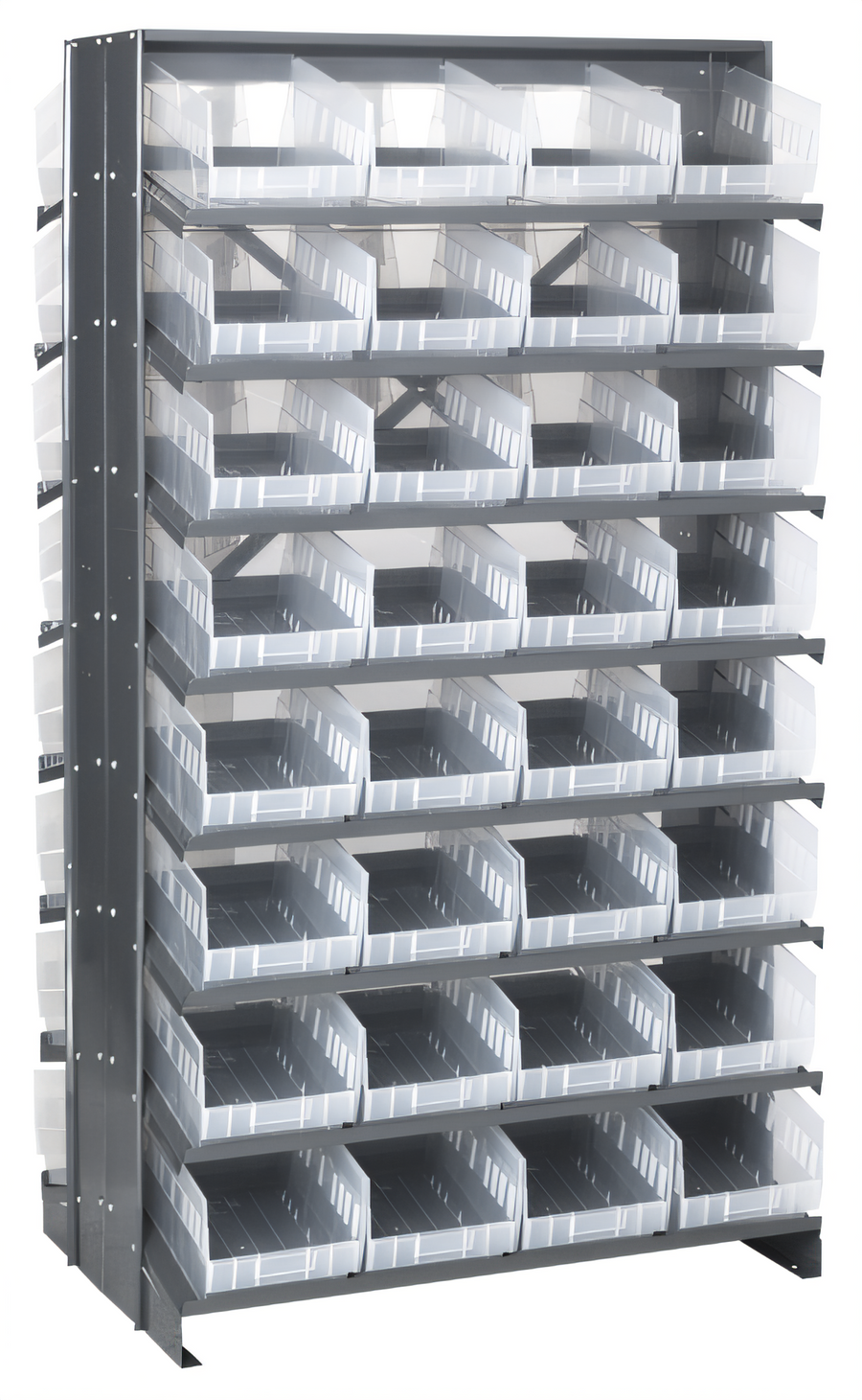 Product image #1 for Quantum Sloped Double-Sided Pick Rack with 16 Shelves and 64 Clear Bins