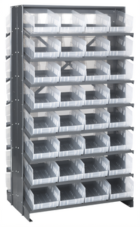 Quantum Sloped Double-Sided Pick Rack with 16 Shelves and 64 Clear Bins
