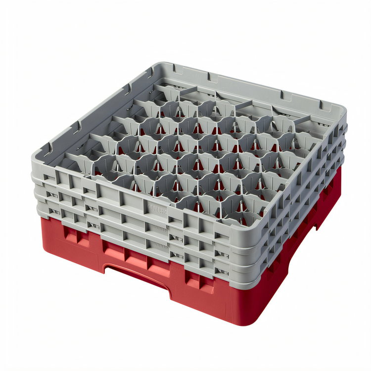Product image #2 for Cambro Camrack Full Size 30-Compartment Glass Rack with 3 Soft Gray Extenders, Red