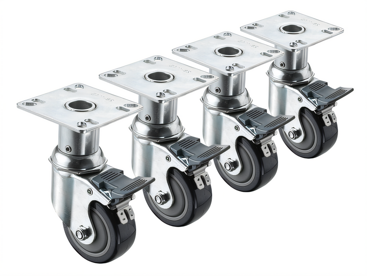 Product image #1 for Krowne Royal Series Adjustable-Height Plate Casters — 3-Inch Swivel with Brake (Set of 4)