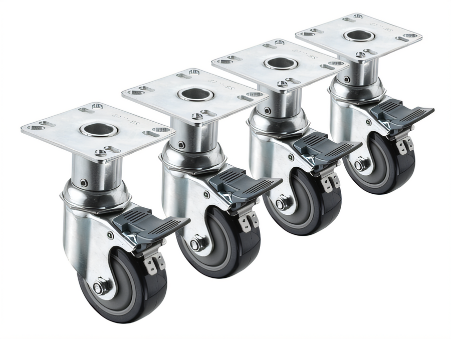 Product image #1 for Krowne Royal Series Adjustable-Height Plate Casters — 3-Inch Swivel with Brake (Set of 4)