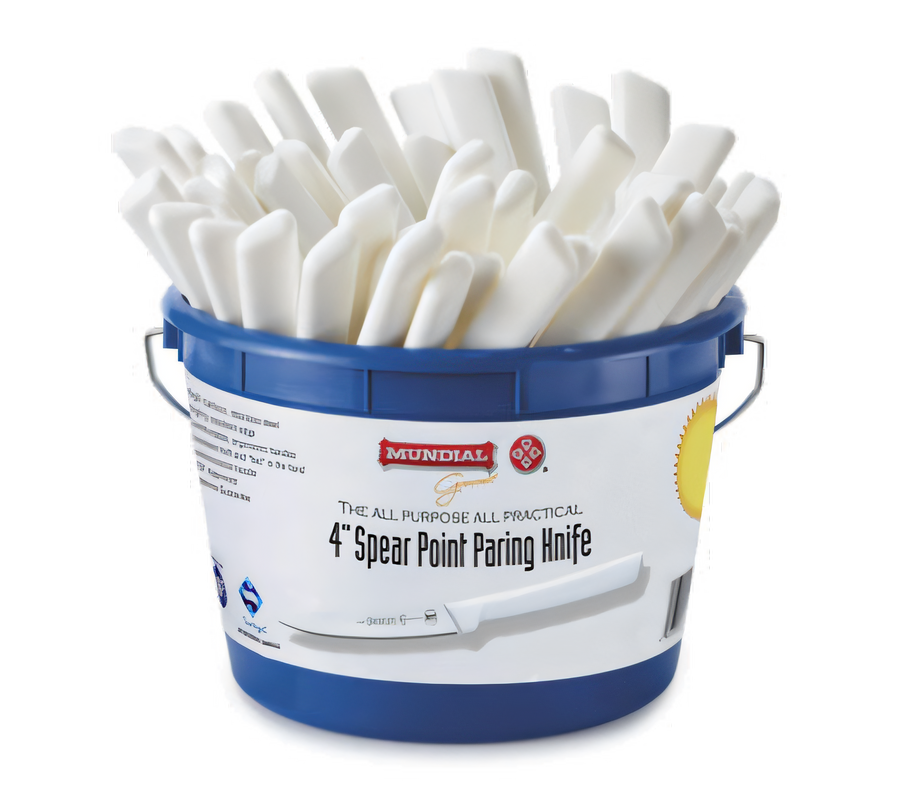 Product image #1 for Mundial 4 Inch Spear Point Paring Knife with White Polypropylene Handle - 48-Piece Bucket