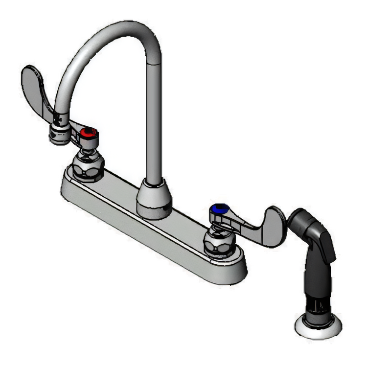Product image #1 for T&S Brass B-1172-07-WH4 Workboard Faucet with 6-Inch Gooseneck and 7-Foot Side Spray Hose