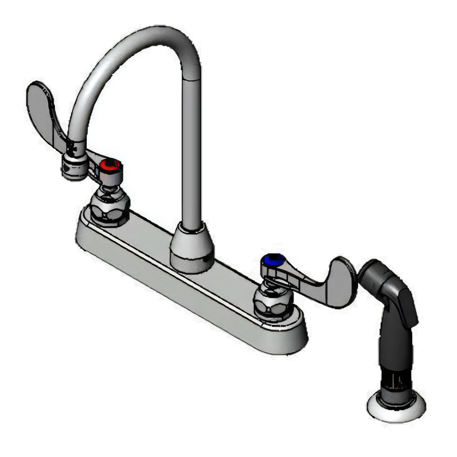 Product image #1 for T&S Brass B-1172-07-WH4 Workboard Faucet with 6-Inch Gooseneck and 7-Foot Side Spray Hose