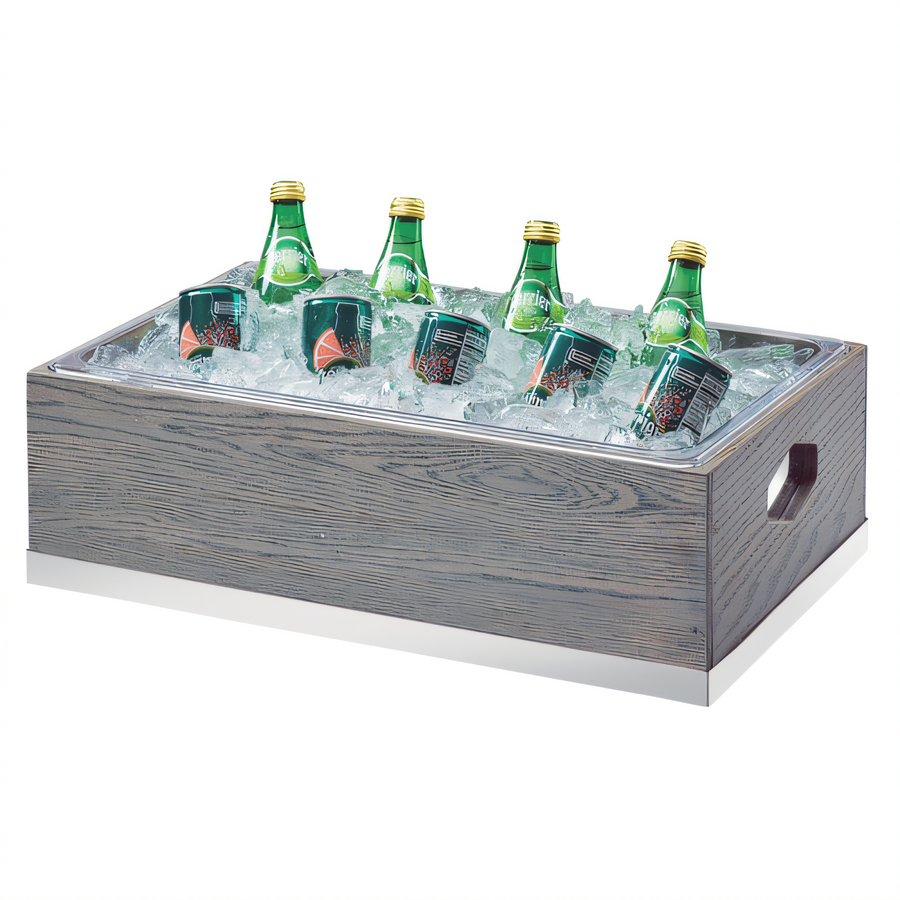 Product image #1 for Cal-Mil Ashwood Rectangular Ice Housing with Clear Polycarbonate Pan Insert and Liner, 21-1/4 x 13-1/4 x 7 Inches, Gray Wash Oak Wood