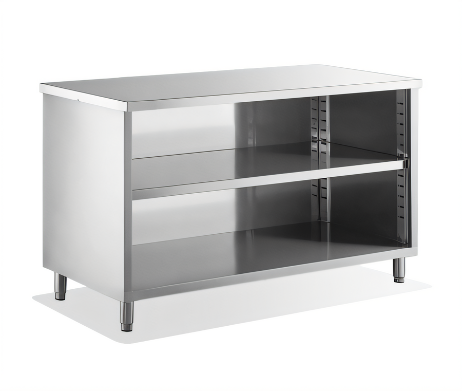 Product image #1 for Steel Works Stainless 48 Inch Wide x 15 Inch Deep x 36 Inch High 18-Gauge 304 Stainless Steel Open Dish Cabinet with Adjustable Mid-Shelf