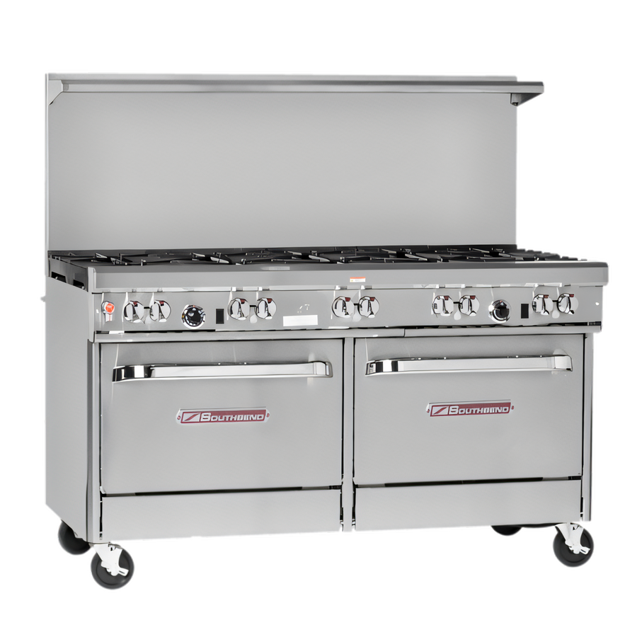 Product image #1 for Southbend Ultimate 60-Inch Gas Restaurant Range with 5 Burners, 24-Inch Raised Griddle/Broiler, 2 Cabinets and Backriser Shelf