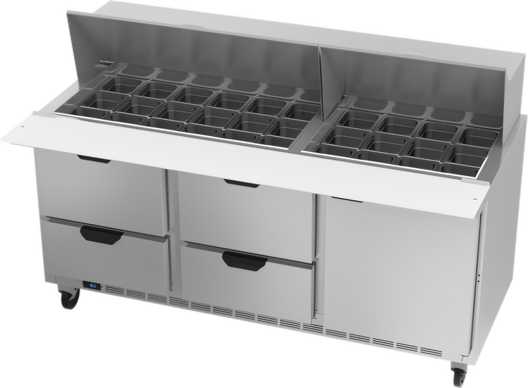Product image #1 for Beverage-Air SPED72HC-30M-4 72-Inch Mega Top Refrigerated Prep Table with 30-Pan Opening, Drawers and Door