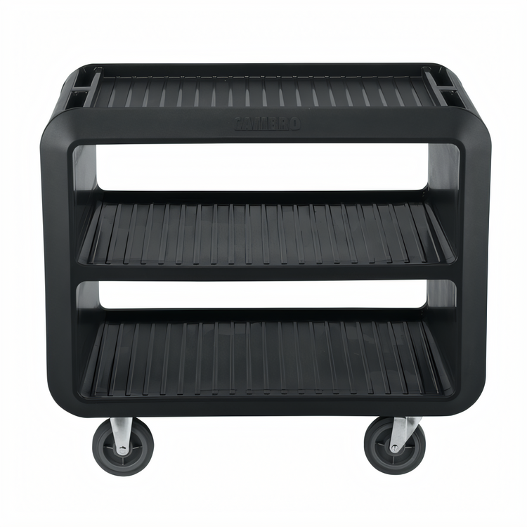 Product image #1 for Cambro Service Cart PRO Large Open-Side 3-Shelf Bus Cart, Black, 4 Swivel Casters with Brake