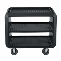 Cambro Service Cart PRO Large Open-Side 3-Shelf Bus Cart, Black, 4 Swivel Casters with Brake