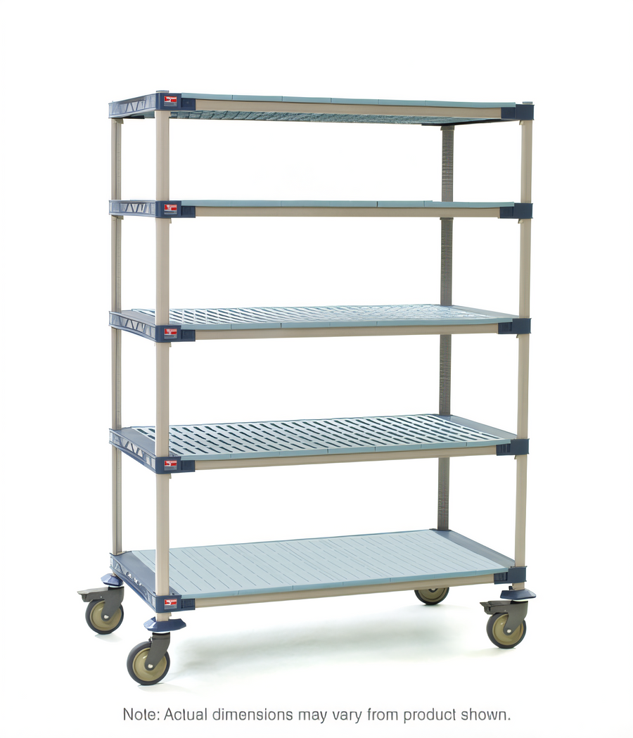 Product image #1 for MetroMax 4 5-Tier Mobile Starter Polymer Shelving Unit with 4 Open Grid Shelves and 1 Solid Shelf, 60 x 18 x 80 Inches, Blue