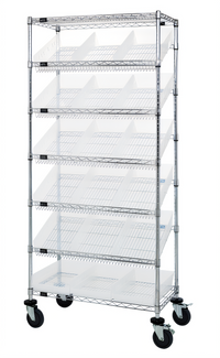 Quantum Mobile Wire Shelving Bin System with 18 Clear Bins, 36 x 18 Inches