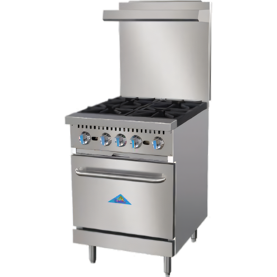 Product image #1 for Comstock-Castle R4 24-Inch Commercial Gas Range with 4 Open Burners, Space-Saver Oven, Back Riser, and High Shelf
